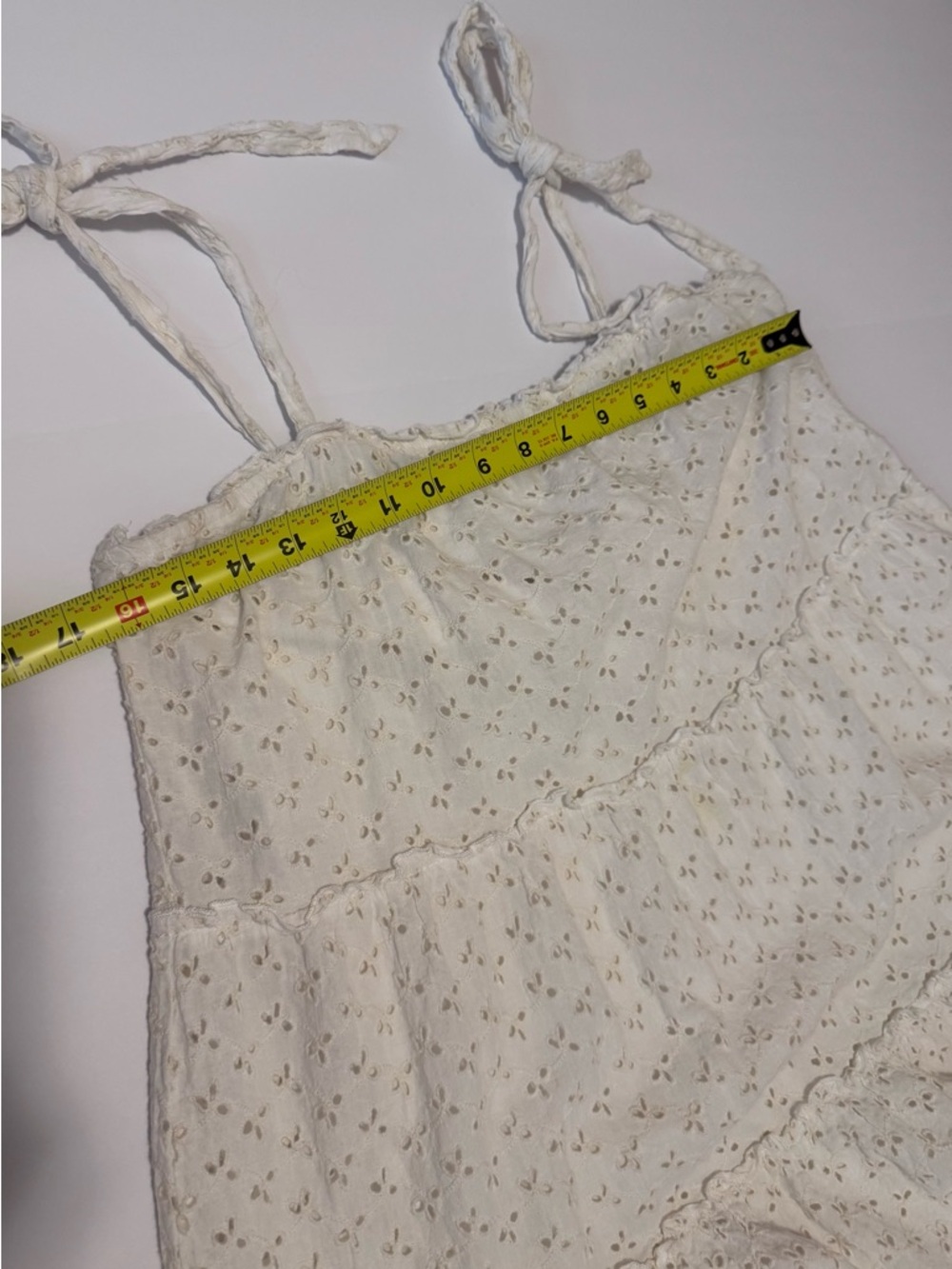 Altar'd State White Eyelet Mini Dress Large Tie Strap Summer Boho - Picture 9 of 10